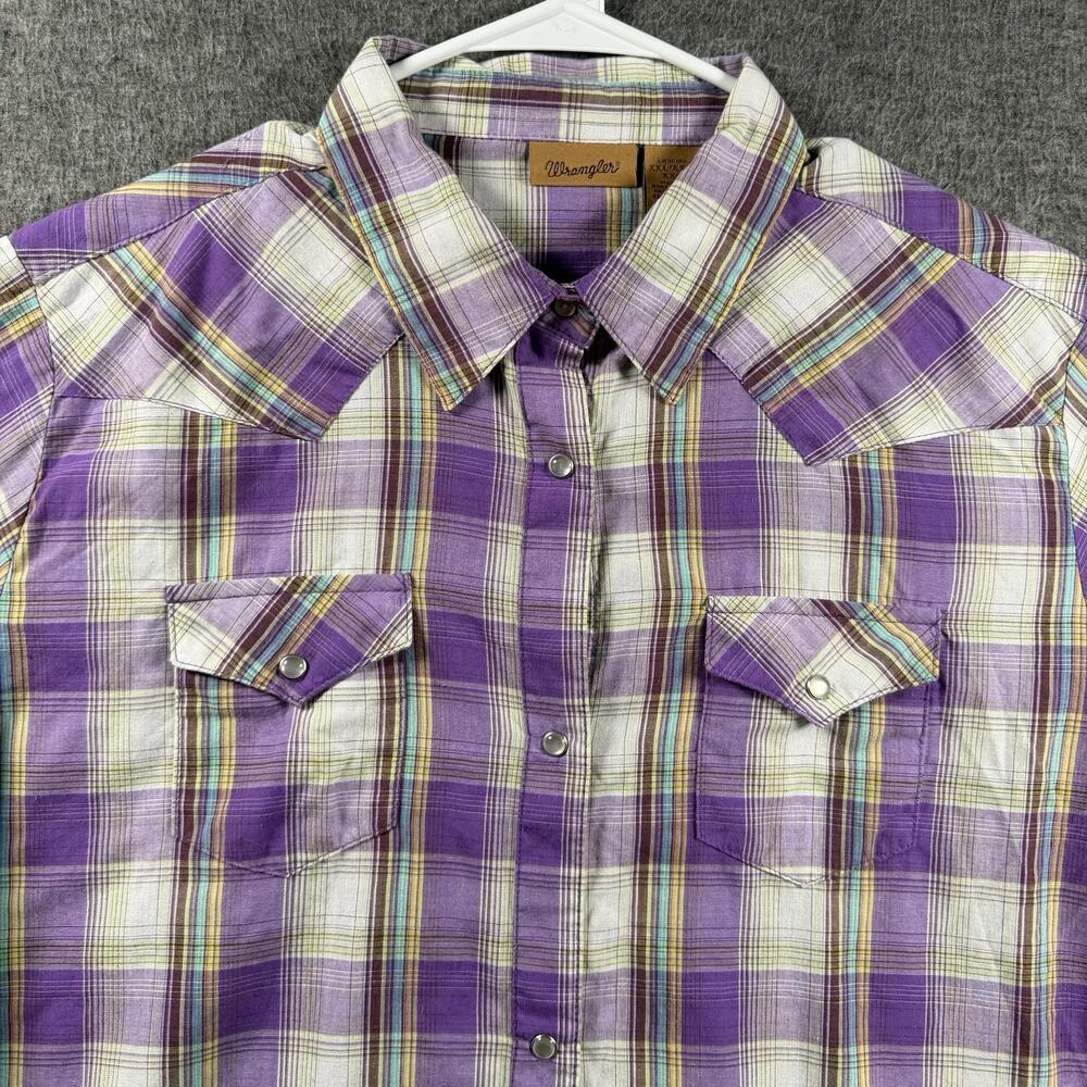 Wrangler Shirt Womens XXL Purple Plaid Western Pearl Snap Long Sleeve Cowboy
